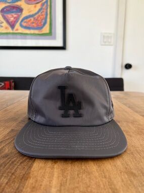 MLB Los Angeles Dodgers Black and Grey Nylon Logo Cap